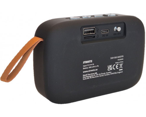 Streetz S101 Portable Bluetooth speaker USB/TF/FM, black / S101-BLK / 6612115