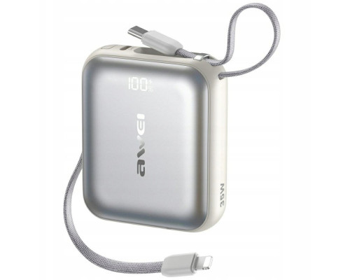 Awei AS-181 10000mAh 35W USB-C + kable Lightning / USB-C silver