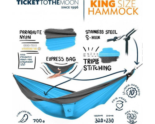 Ticket To The Moon King Size Hammock Aqua/Dark Grey 320x230cm (TMK1503)