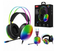 XO Przewodowe jack 3,5mm - USB-A nauszne białe RGB mikrofon (GE11)
