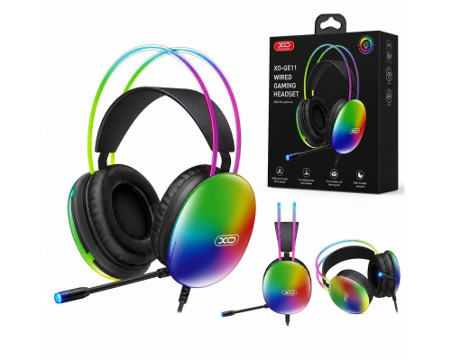 XO Przewodowe jack 3,5mm - USB-A nauszne białe RGB mikrofon (GE11)