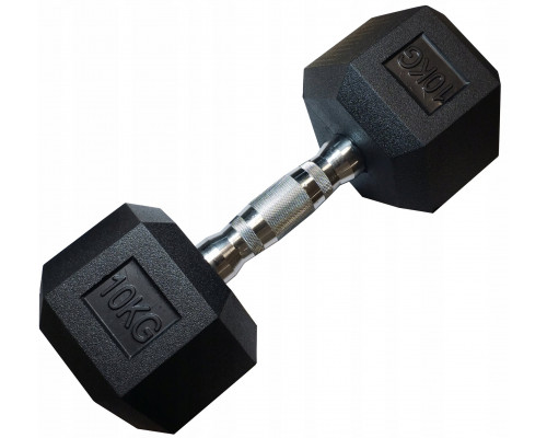 Kubisport Hantla jednoręczna sześciokątna gumowana ciężarek solidny 10 kg (Kub_05-CB10HEX)