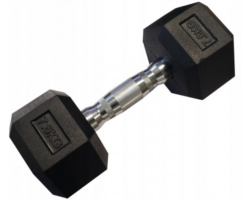 Kubisport Hantla jednoręczna sześciokątna gumowana ciężarek solidny 7,5kg (Kub_05-CB7/5HEX)