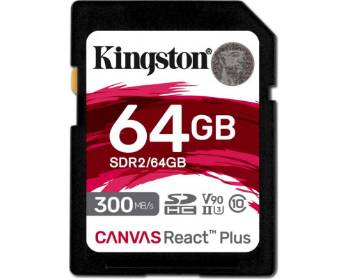 SD  Kingston Canvas React Plus SDXC 64 GB Class 10 UHS-II/U3 V90 (SDR2/64GB)