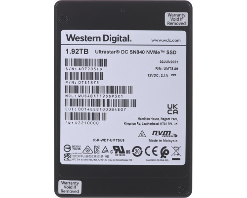 SSD WD SSD Western Digital Ultrastar DC SN840 WUS4BA119DSP3X1 (1.92 TB; U.2; PCIe NVMe 3.1 x4 ; 1DW/D; SE)