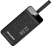 Awei AWEI PowerBank P142K 50000mAh 22.5W black/black 3xUSB/PD/Lightning wyświetlacz + lampka LED
