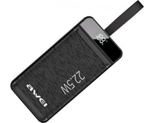 Awei AWEI PowerBank P142K 50000mAh 22.5W black/black 3xUSB/PD/Lightning wyświetlacz + lampka LED
