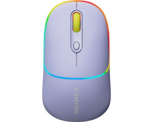 Canyon CANYON MW-22, 2 in 1 Wireless optical mouse with 4 buttons,Silent switch for right/left keys,DPI 800/1200/1600, 2 mode(BT/ 2.4GHz), 650mAh Li-poly battery,RGB backlight,Mountain lavender, cable length 0.8m, 110*62*34.2mm, 0.085kg