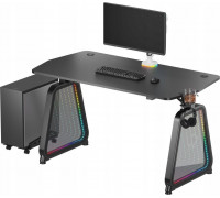 Gaming galds Ultradesk ULTRADESK Gaming galds dla gracza BOOSTER, 136x70,5 cm, 75 cm, podświetlenie RGB, uchwyt na słuchawki i napój