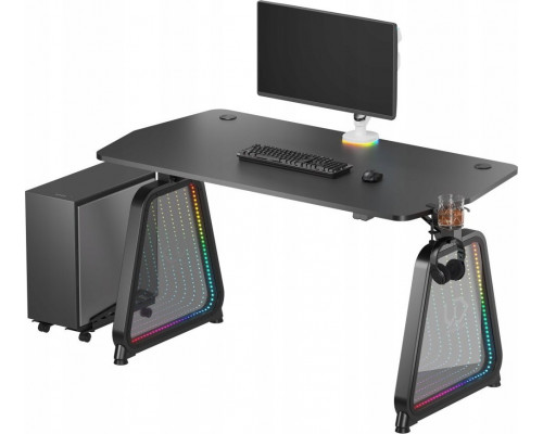 Gaming galds Ultradesk ULTRADESK Gaming galds dla gracza BOOSTER, 136x70,5 cm, 75 cm, podświetlenie RGB, uchwyt na słuchawki i napój