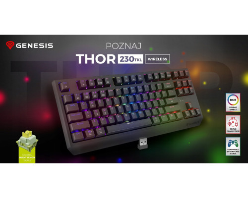 Genesis Genesis Thor 230 TKL Wireless czarna RGB Outemu Silent Lemon