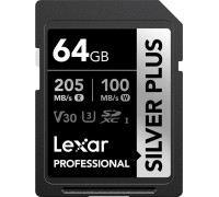 SD  Lexar Professional Silver Plus SDXC 64 GB Class 10 UHS-I/U3 V30 (LSDSIPL064G-BNNNG)