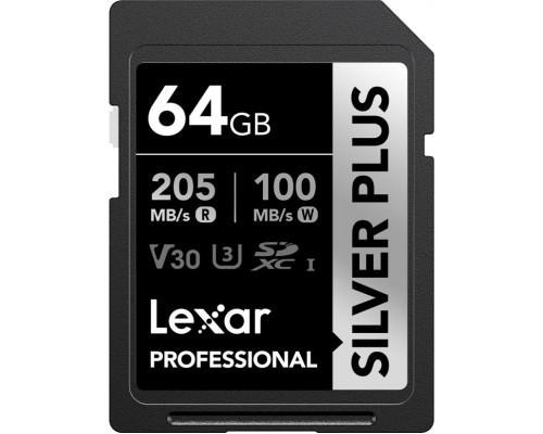 SD  Lexar Professional Silver Plus SDXC 64 GB Class 10 UHS-I/U3 V30 (LSDSIPL064G-BNNNG)