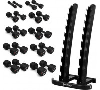 POLIURETĀNA HANTELES KOMPLEKTS HPT 2 x 1 - 10 KG (110 KG) + STATĪVS STR37 HMS  