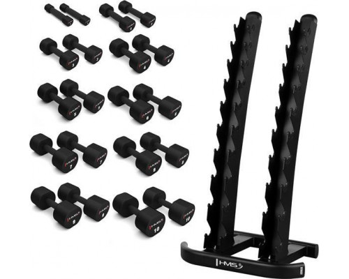 POLIURETĀNA HANTELES KOMPLEKTS HPT 2 x 1 - 10 KG (110 KG) + STATĪVS STR37 HMS  
