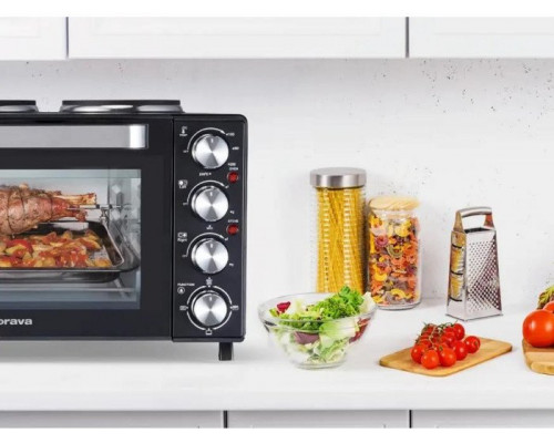 Orava Elektra-X28 elektryczna piekarnik z dwoma palnikami 28 L 2600 W ruszt do grillowania czarny