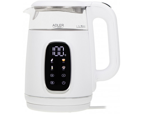 Adler elektryczny szklany LED z regulacją temperatury 1,7L AD1305 White/Silver