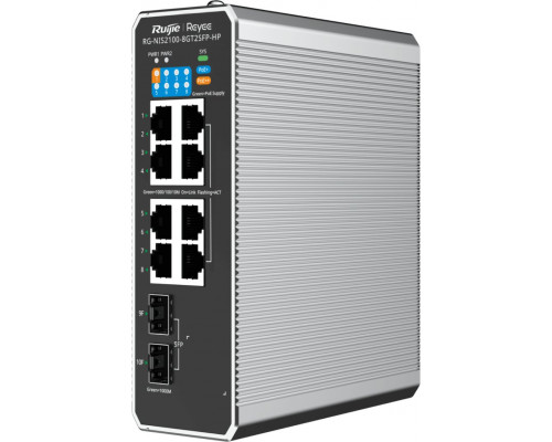 Switch RUIJIE Ruijie Reyee RG-NIS2100-8GT2SFP-HP| Switch  przemysłowy, 10 portów, 8xGE, 1xPoE++, 7xPoE+, 300W, 2xSFP, L2, Cloud