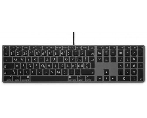 Large Font USB Keyboard 110 keys wired USB keyboard with 2x USB and aluminum upper cover - Swiss - space gray