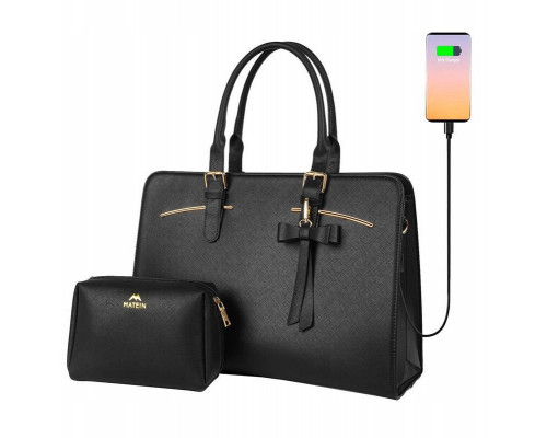 Damska torebka na laptopa z kosmetyczką 15.6'' Matein 1310 Czarna USB