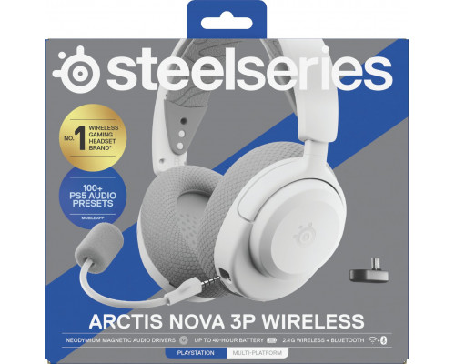 SteelSeries Ausinės Žaidimams | Arctis Nova 3PW | Bluetooth | Over-Ear | Mikrofonas | Noise canceling | Belaidės | Baltas