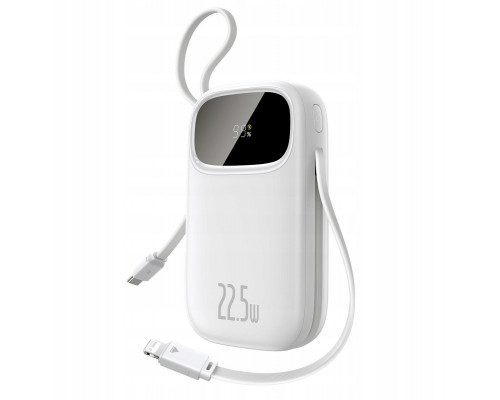 Baseus EnerFill FC31 20000mAh 22.5W ar displeju cyfrowym i 2 wbudowanymi kablami (USB-C + Lightning) - biały