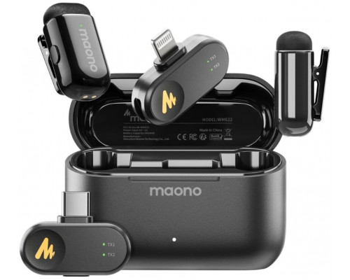 maono Wave T1 Mini (USB-C & Lightning + Charge Case) Black (Juodi) Belaidžiai Mikrofonai