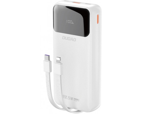 Dudao K15Pro 20000mAh 22.5W PD USB-C / USB-A / wbudowane kable Lightning, USB-C biały