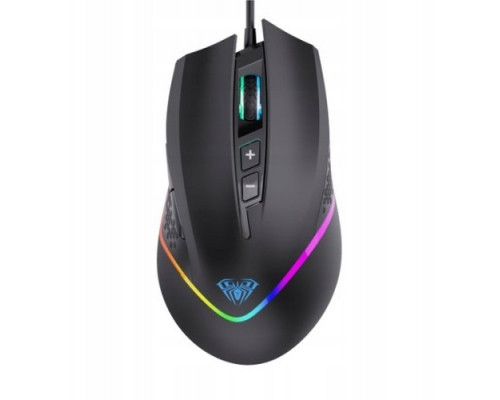 Aula F805 Wielokolorowe oświetlenie przewodowa gamingowa mysz optyczna 7 pogas 800-6400dpi 4000FPS 32ips czarna