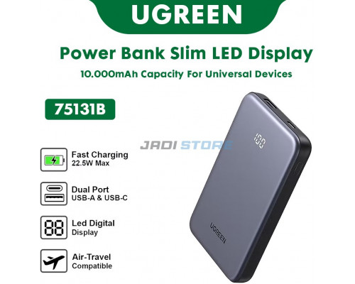 10000mAh UGREEN PB507 20W PD USB + USB-C (gray)