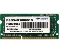 Patriot Signature, SODIMM, DDR3, 4 GB, 1600 MHz, CL11 (PSD34G160081S)