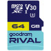 SD  GoodRam Rival MicroSDXC 64 GB Class 10 UHS-I/U3 V30 (GGSM3AA-0640R12)