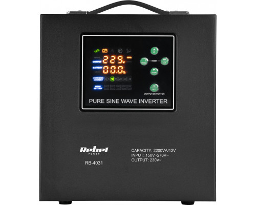 UPS Rebel Power awaryjny POWER-2200-LFP4 - przetwornica z czystym przebiegiem sinusoidalnym i funkcją ładowania 12V 230V 2200VA/1600W (RB-4031)