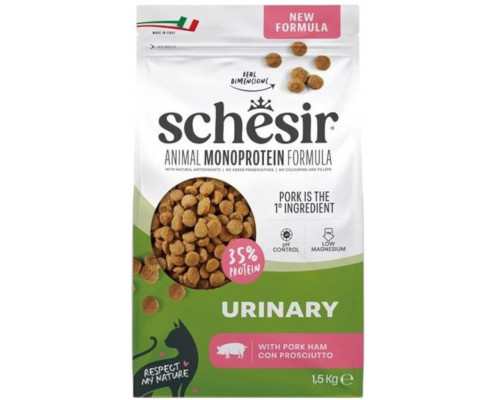 Schesir Animal Monoprotein Formula Urinary, karma sucha, dla dorosłego kota, szynka wieprzowa, 1,5 kg, worek (SR-0267)