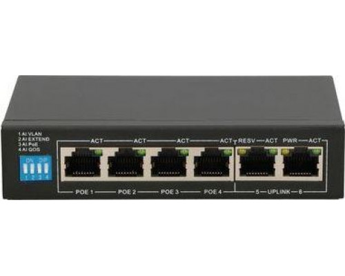 Switch ExtraLink EXTRALINK EUROS V2 Switch 6x10/100Mbps; 2xUplink; Ports 1-4 PoE 802.3AF/AT 60W