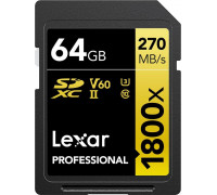 SD  Lexar Professional 1800x SDXC 64 GB Class 10 UHS-II/U3 V60 (LSD1800064G-BNNNG)