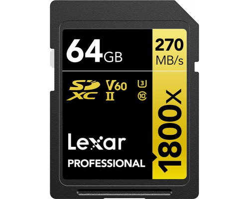 SD  Lexar Professional 1800x SDXC 64 GB Class 10 UHS-II/U3 V60 (LSD1800064G-BNNNG)