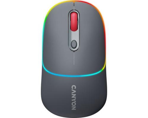 Canyon CANYON MW-22, 2 in 1 Wireless optical mouse with 4 buttons,Silent switch for right/left keys,DPI 800/1200/1600, 2 mode(BT/ 2.4GHz), 650mAh Li-poly battery,RGB backlight,Dark grey, cable length 0.8m, 110*62*34.2mm, 0.085kg