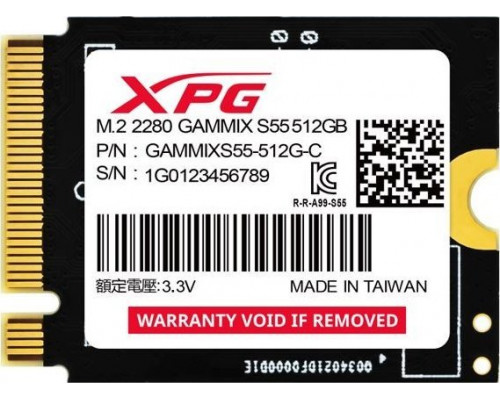 SSD 512GB SSD ADATA Gammix S55 512GB M.2 2230 PCI-E x4 Gen4 NVMe (SGAMMIXS55-512G-C)
