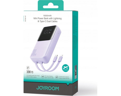 Joyroom Joyroom JR-PBC06 z wbudowanymi kablami USB-C / Lightning 30W 10000mAh - violet