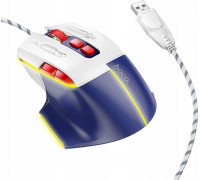 Hoco HOCO mysz komputerowa gamingowa przewodowa USB A 3600DPI GM31 biało niebieska