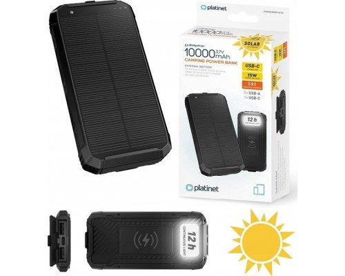Green Cell PLATINET POWER BANK 10000 mAh WIRELESS CHARGER 15W SOLAR PANEL 2x USB-A + USB-C [46030]
