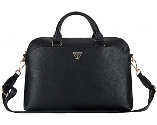 Bag Guess Grained Zipper Pocket Triangle Logo 15" black