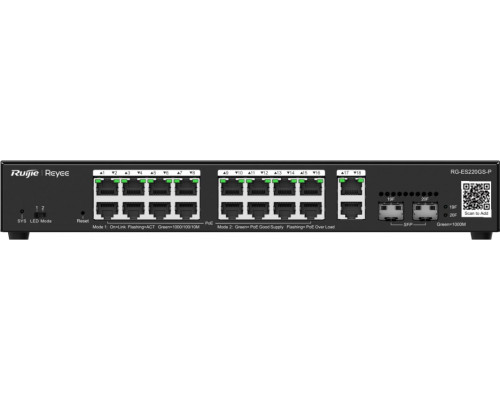 Switch RUIJIE Ruijie Reyee RG-ES220GS-P| Switch Smart, 20 portów, 18xGE, 16xPoE+, 250W, 2xSFP, Cloud