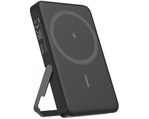 Išorinė baterija 5000 mAh DELTACO, su stoveliu, bevielė, PD 20 W, magnetas, juoda / PB-Q1007 / 1903254