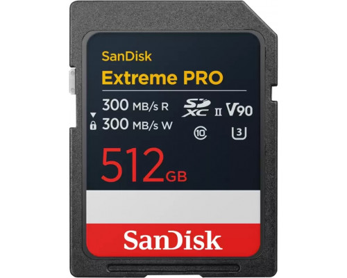 SanDisk Extreme PRO 512GB SDXC Memory Card, R 300MB/s W 300MB/s, 8K, V90, UHS-II