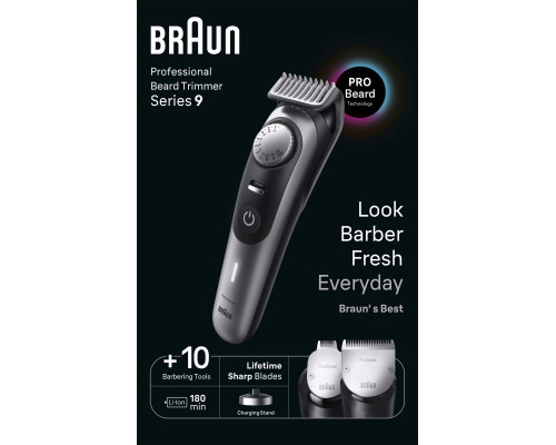 Braun BeardTrimmer BT9420, Washable, Battery, Black, Grey