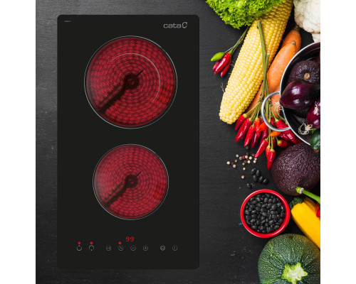 CATA Hob | TD 3002 BK | Vitroceramic | Number of burners/cooking zones 2 | Touch | Timer | Juodas