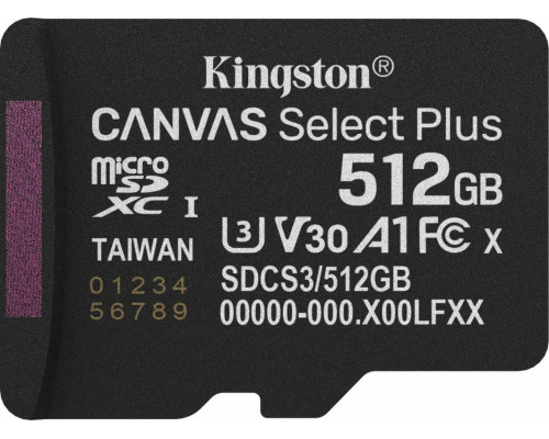 SD  Kingston Canvas Select Plus MicroSDXC 512 GB Class 10 UHS-I/U3 A1 V30 (SDCS3/512GBSP)