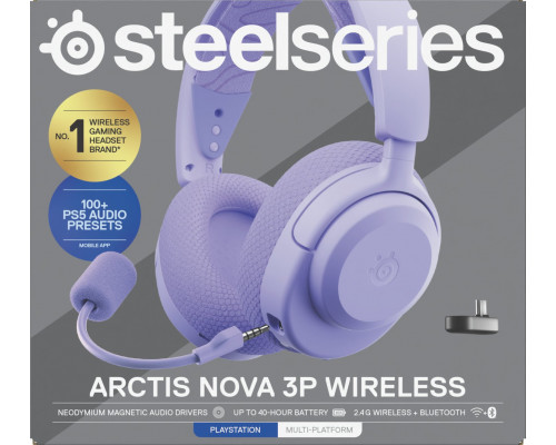 SteelSeries Ausinės Žaidimams | Arctis Nova 3PW | Bluetooth | Over-Ear | Mikrofonas | Noise canceling | Belaidės | Lavender